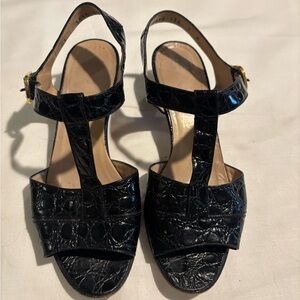 Salvatore Ferragamo Black Crocodile Pattern Sandals